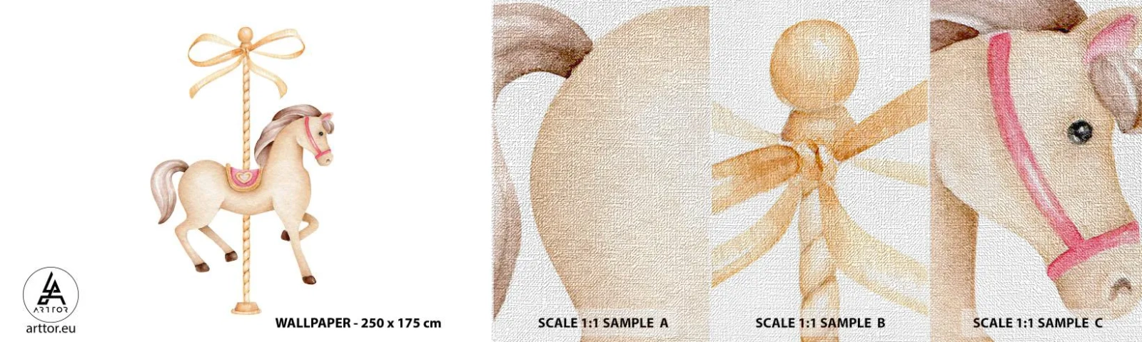 Fototapeten Muster Premium Canvas - Anmutiger Trab - Pferd, Karussell, Mädchenhaft - 100x30 cm