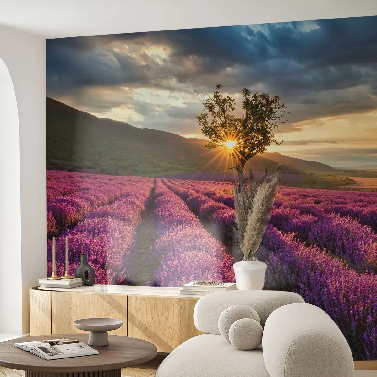Fototapete Premium Sand - Fliederfarbenes Aroma - Landschaft, Lavendel, Provence - 450x315 cm