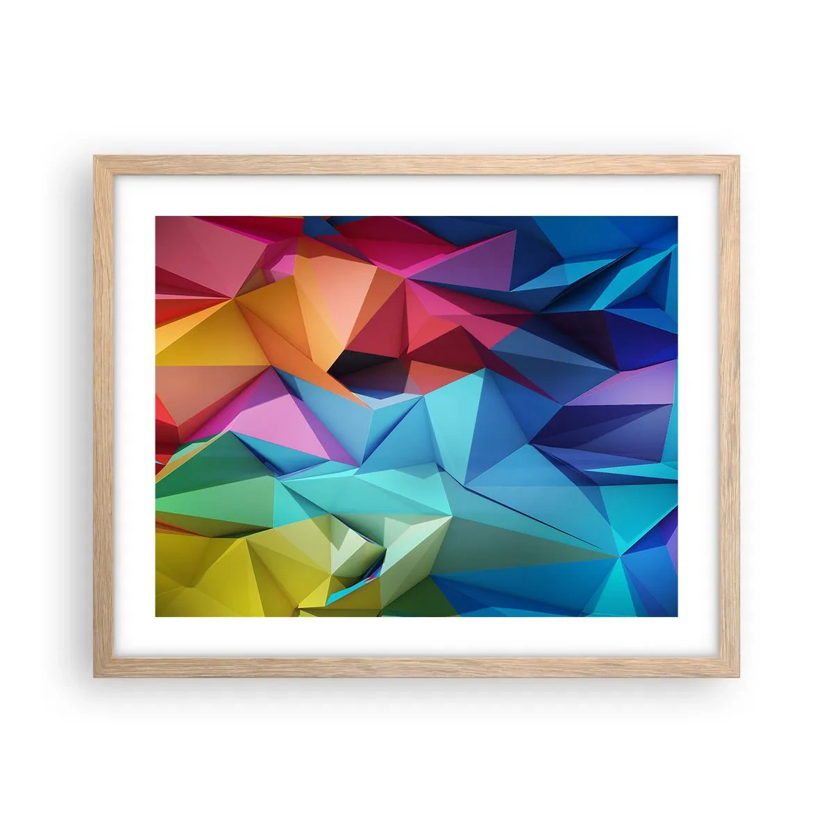 Poster in einem Rahmen aus heller Eiche - Regenbogen-Origami - 50x40 cm