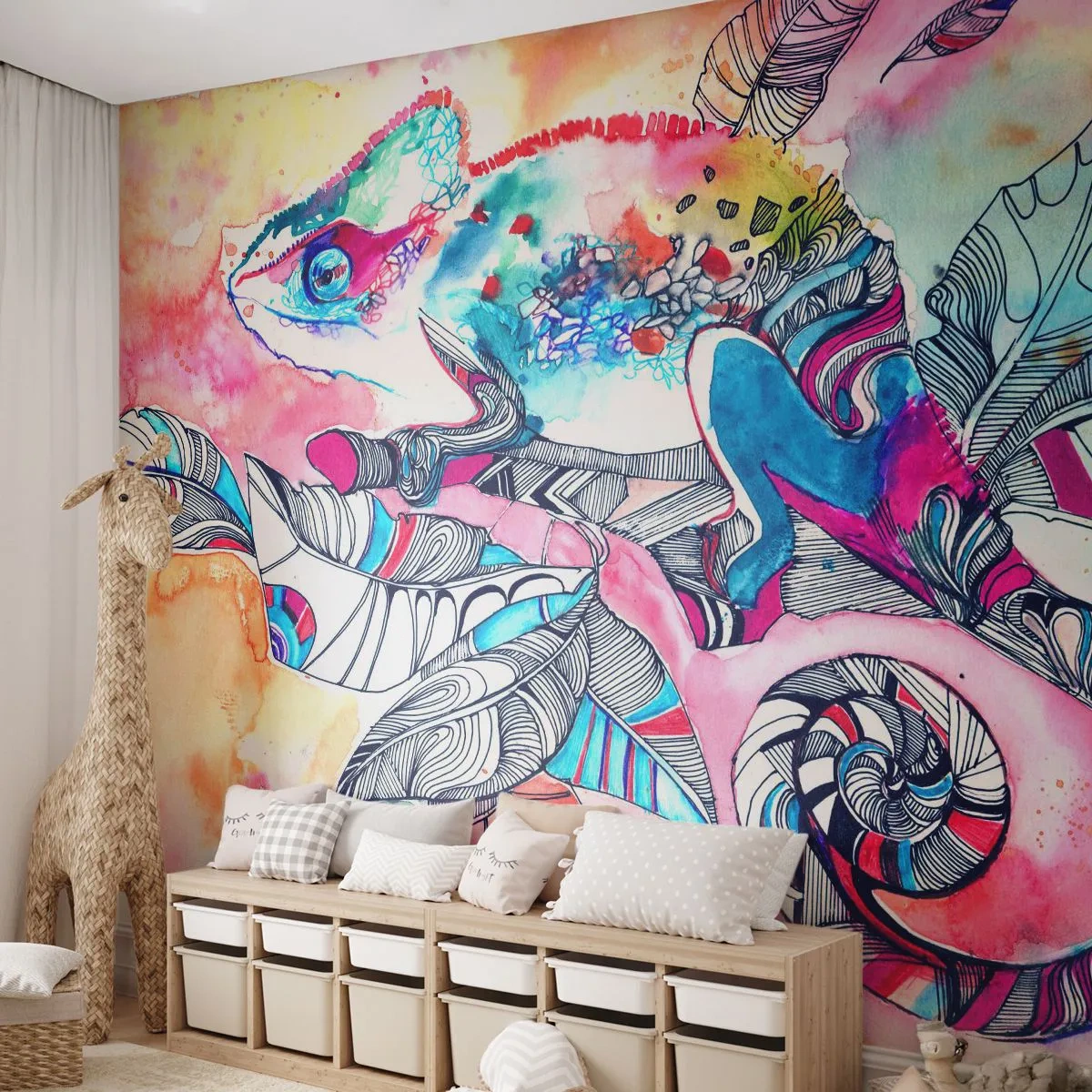 Fototapete Premium Canvas - So bunt wie unsere Welt - Chamäleon, Abstraktion, Natur - 450x315 cm