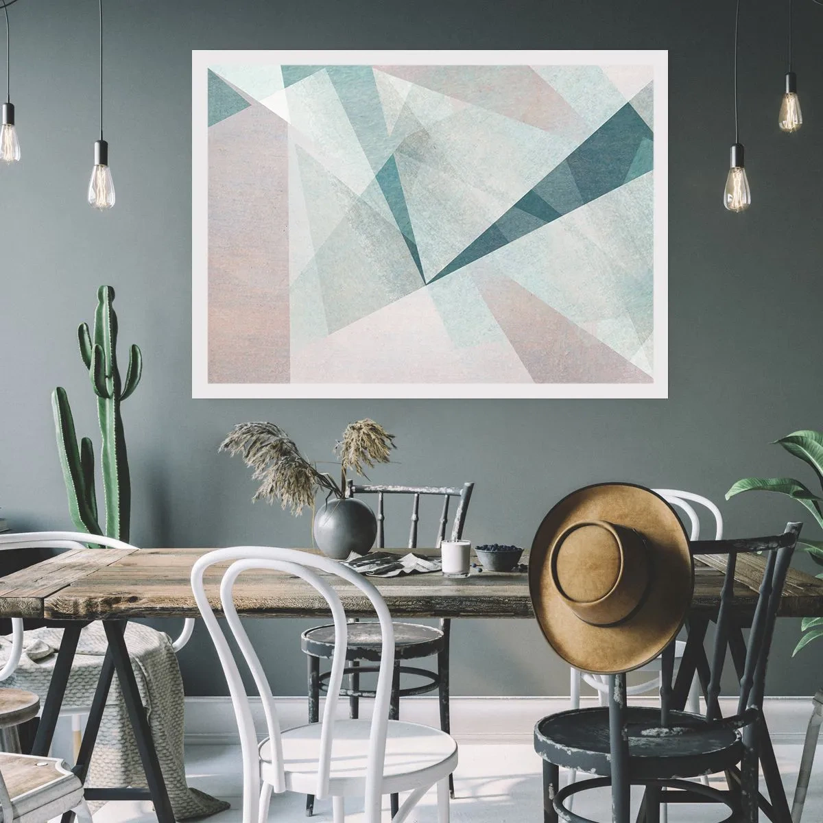 Poster - Geometrische Formen in Pastelltönen von Blau und Grau - 100x70cm - Einfach aber dynamisch - Moderne Wanddekoration für Wohnzimmer und Schlafzimmer ARTTOR