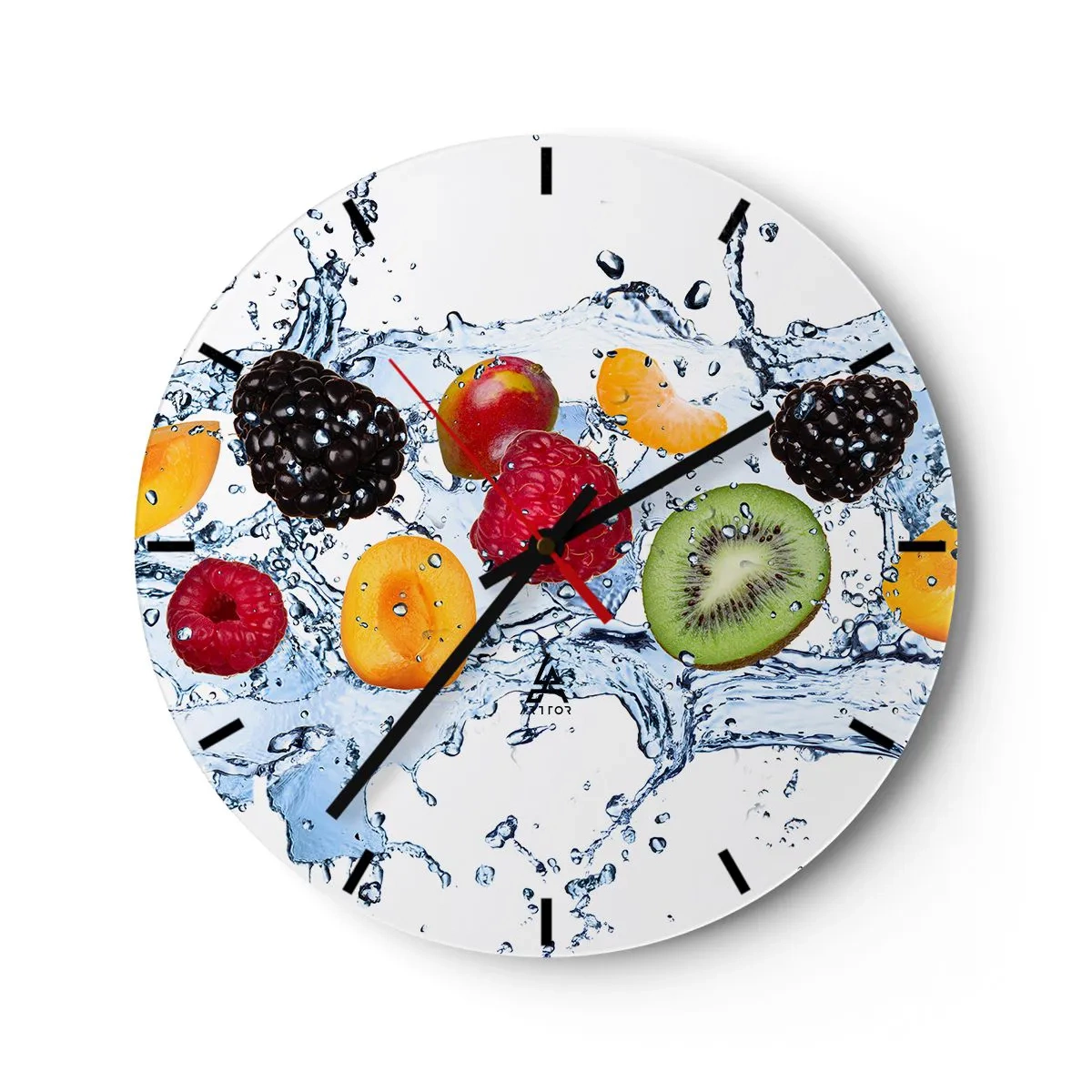 Wanduhr - Glasuhr - Saftige Früchte in Wassertropfen getaucht - 30x30cm - Viel Spaß mit uns - Moderne Wanddekoration für Wohnzimmer, Küche und Schlafzimmer ARTTOR
