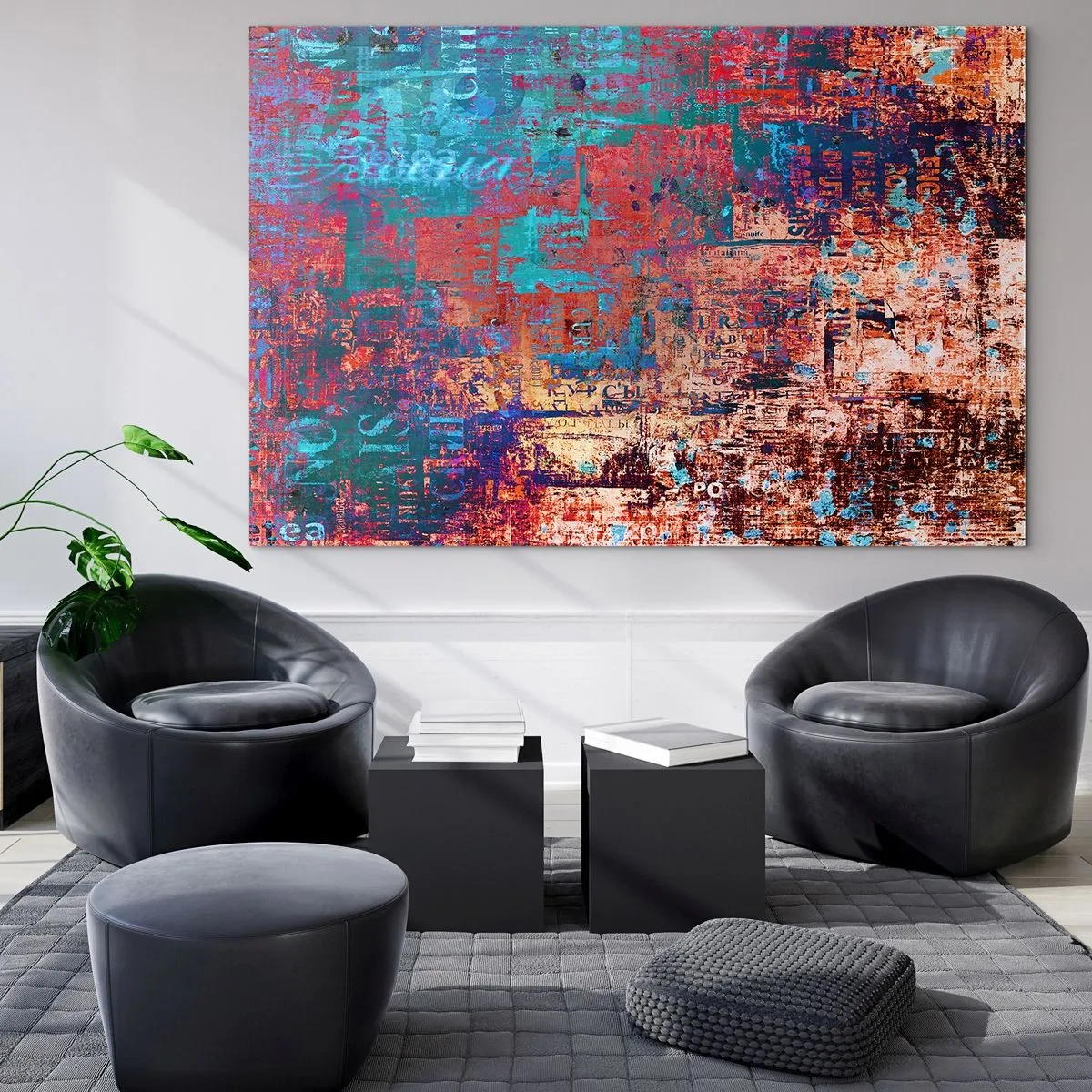 Glasbild - Bild auf glas - Abstrakte Komposition in Blau- und Rottönen - 100x70cm - Erinnerung und Vergessen - Moderne Wanddekoration für Wohnzimmer und Schlafzimmer ARTTOR