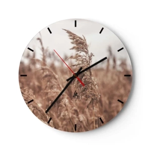 Wanduhr - Glasuhr - Herbstliche Gräser wiegen sich im Wind in natürlichen Farben - 30x30cm - Auf den Feldern ist es schon Herbst - Moderne Wanddekoration für Wohnzimmer, Küche und Schlafzimmer ARTTOR