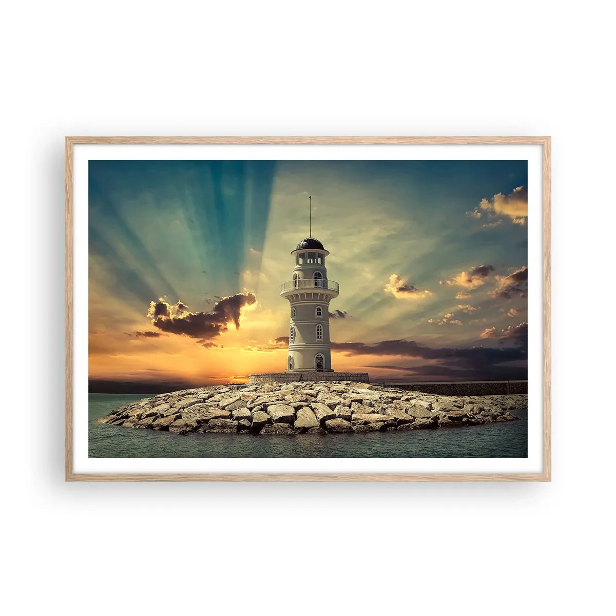 Poster in einem Rahmen aus heller Eiche - Licht - Gut - Schönheit - 100x70 cm