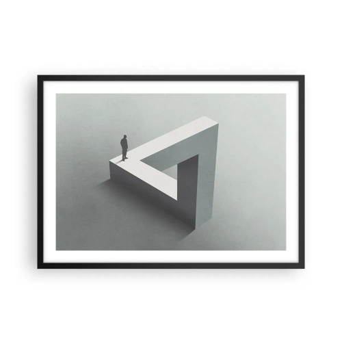 Poster in einem schwarzem Rahmen - Eine Figur, die auf einem Penrose-Dreieck in Grautönen steht. - 70x50cm - Es ist also doch möglich - Moderne Wanddekoration für Wohnzimmer und Schlafzimmer ARTTOR