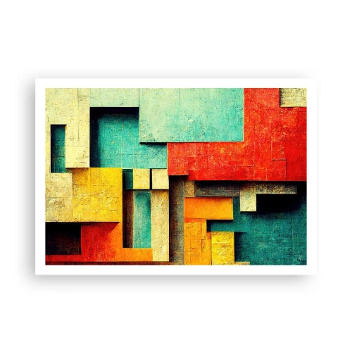 Poster - Abstrakte geometrische Formen in leuchtenden Farben - 100x70cm - Festival der rechten Winkel - Moderne Wanddekoration für Wohnzimmer und Schlafzimmer ARTTOR