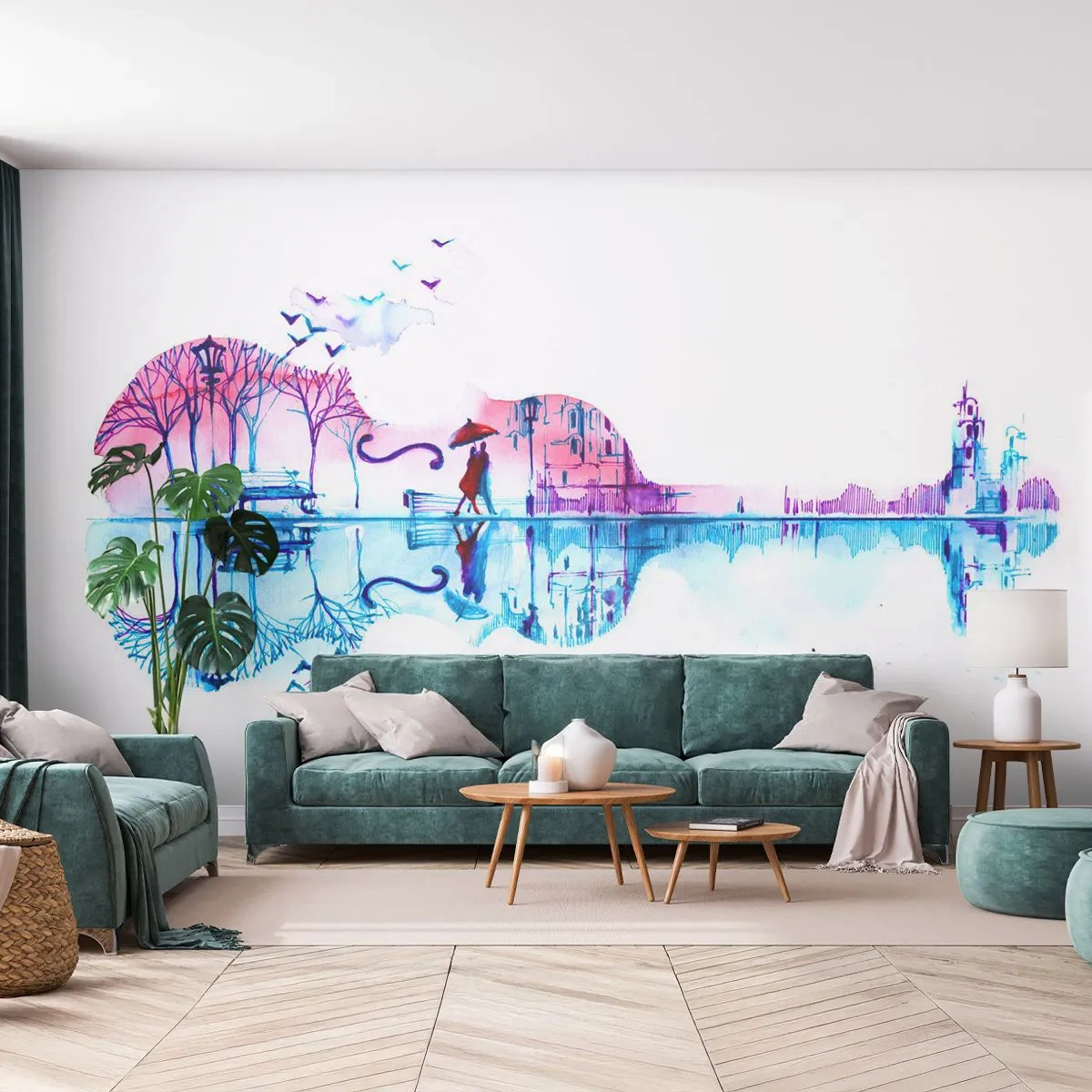 Fototapete Premium Sand - Ich bringe dir ein paar Regenbögen - Abstraktion, Geige, Die Architektur - 400x280 cm