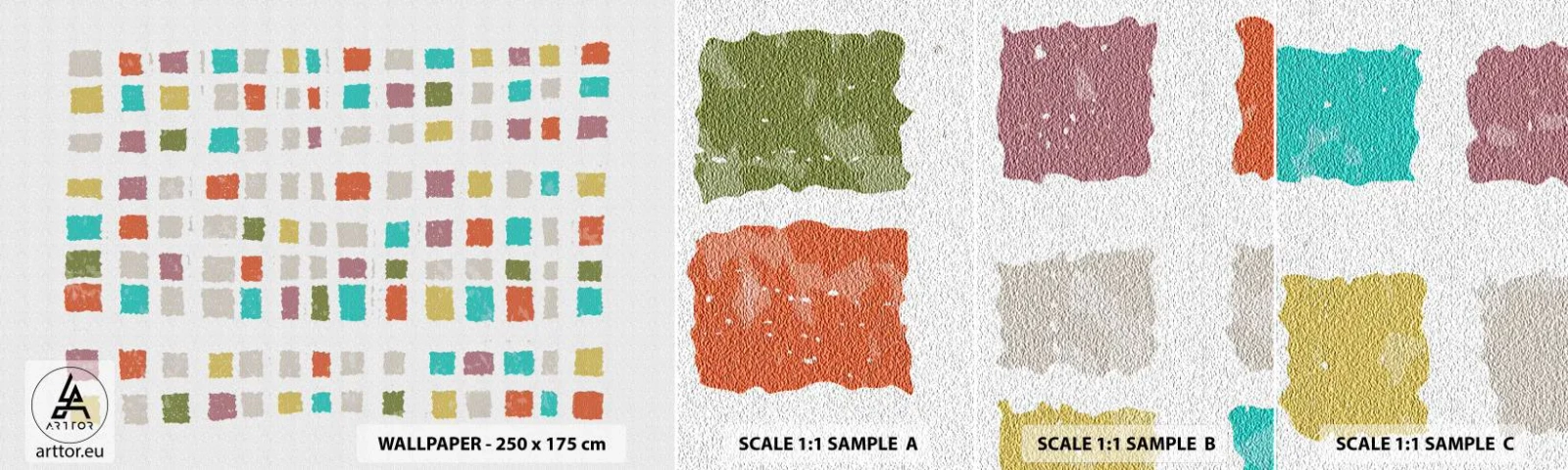 Fototapetenmuster Standard Eco - Unbekanntes Spiel - Pastell, Quadrate, Minimalismus - 100x30 cm
