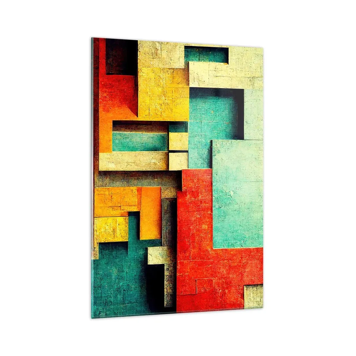 Glasbild - Bild auf glas - Abstrakte geometrische Formen in leuchtenden Farben - 70x100cm - Festival der rechten Winkel - Moderne Wanddekoration für Wohnzimmer und Schlafzimmer ARTTOR