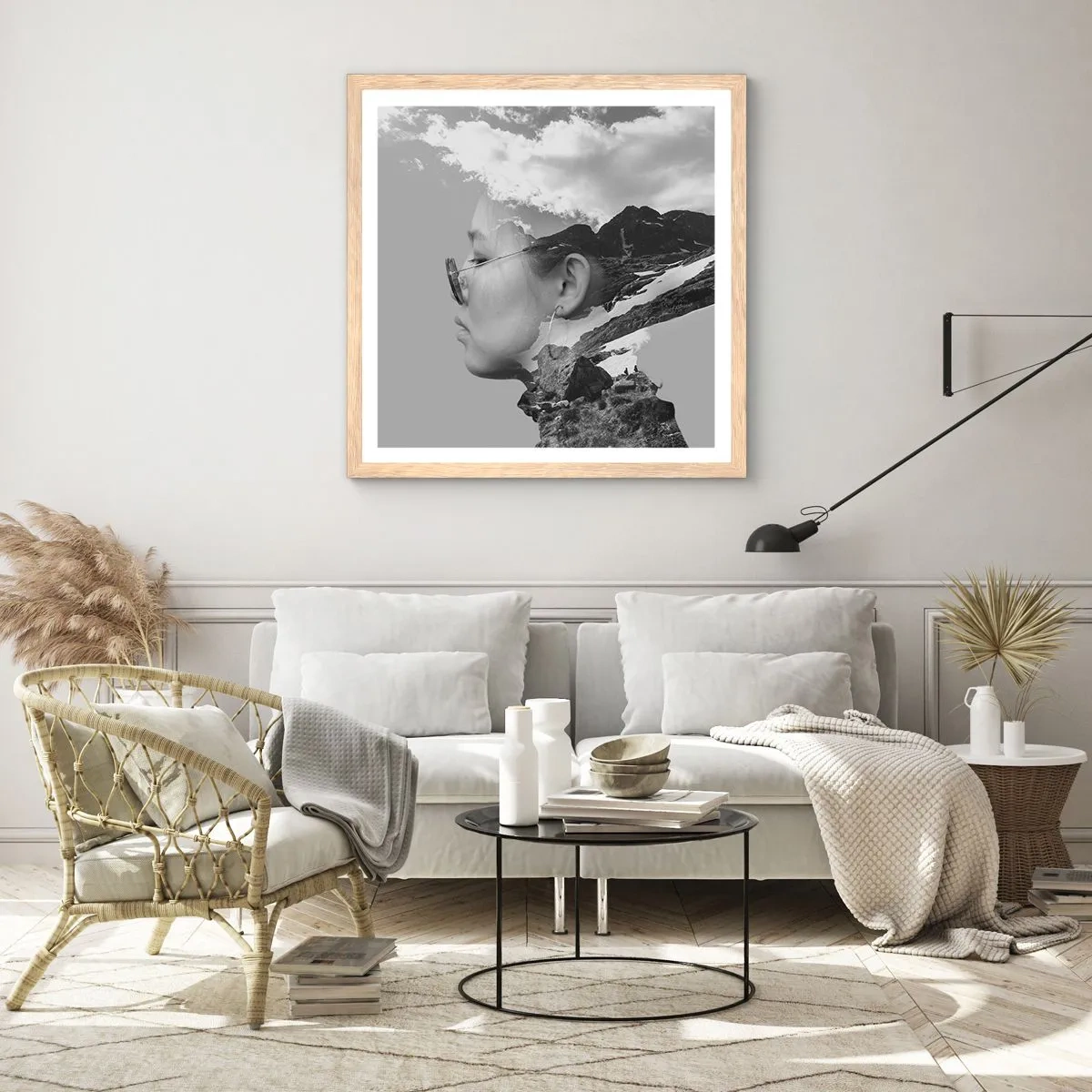 Poster in einem Rahmen aus heller Eiche - Top und bewölktes Porträt - 40x40 cm