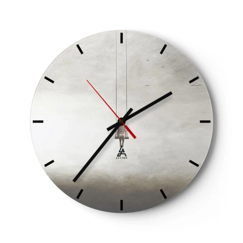 Wanduhr - Glasuhr - Eine Figur auf einer Schaukel, die in einem minimalistischen Raum schwebt - 30x30cm - Ein Kind in uns - Moderne Wanddekoration für Wohnzimmer, Küche und Schlafzimmer ARTTOR
