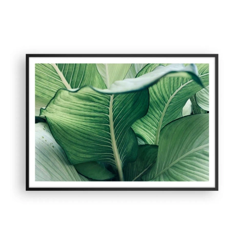 Poster in einem schwarzem Rahmen - Grüne Blätter mit ausdrucksstarken Details und Struktur - 100x70cm - Intensiv grünes Leben - Moderne Wanddekoration für Wohnzimmer und Schlafzimmer ARTTOR