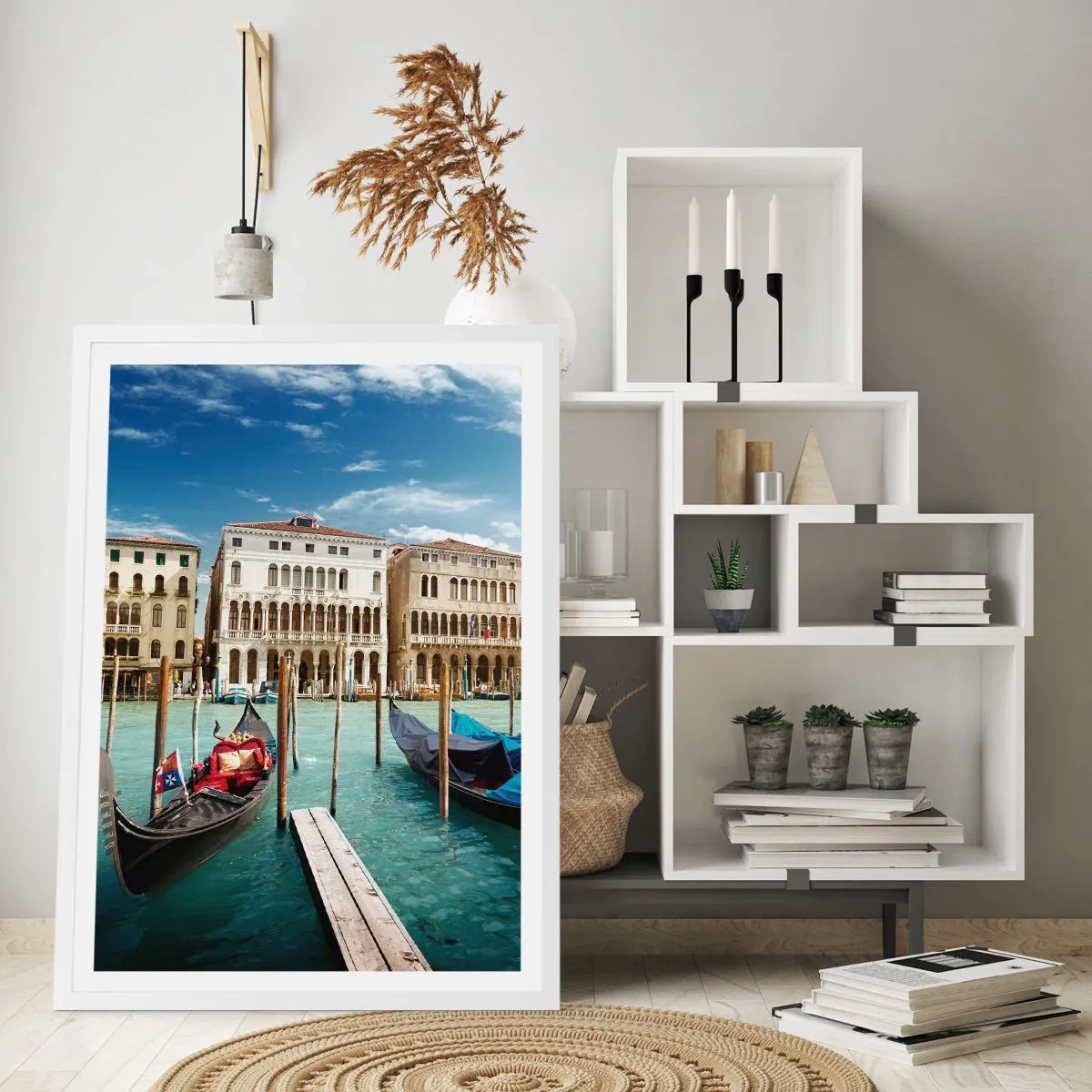 Poster in einem weißen Rahmen - Paläste in Blau - 70x100 cm