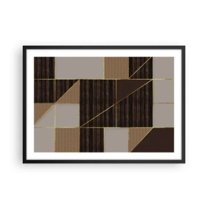 Poster in einem schwarzem Rahmen - Geometrische Muster in Brauntönen mit goldenen Linien - 70x50cm - Ein Mosaik aus Braun und Gold - Moderne Wanddekoration für Wohnzimmer und Schlafzimmer ARTTOR
