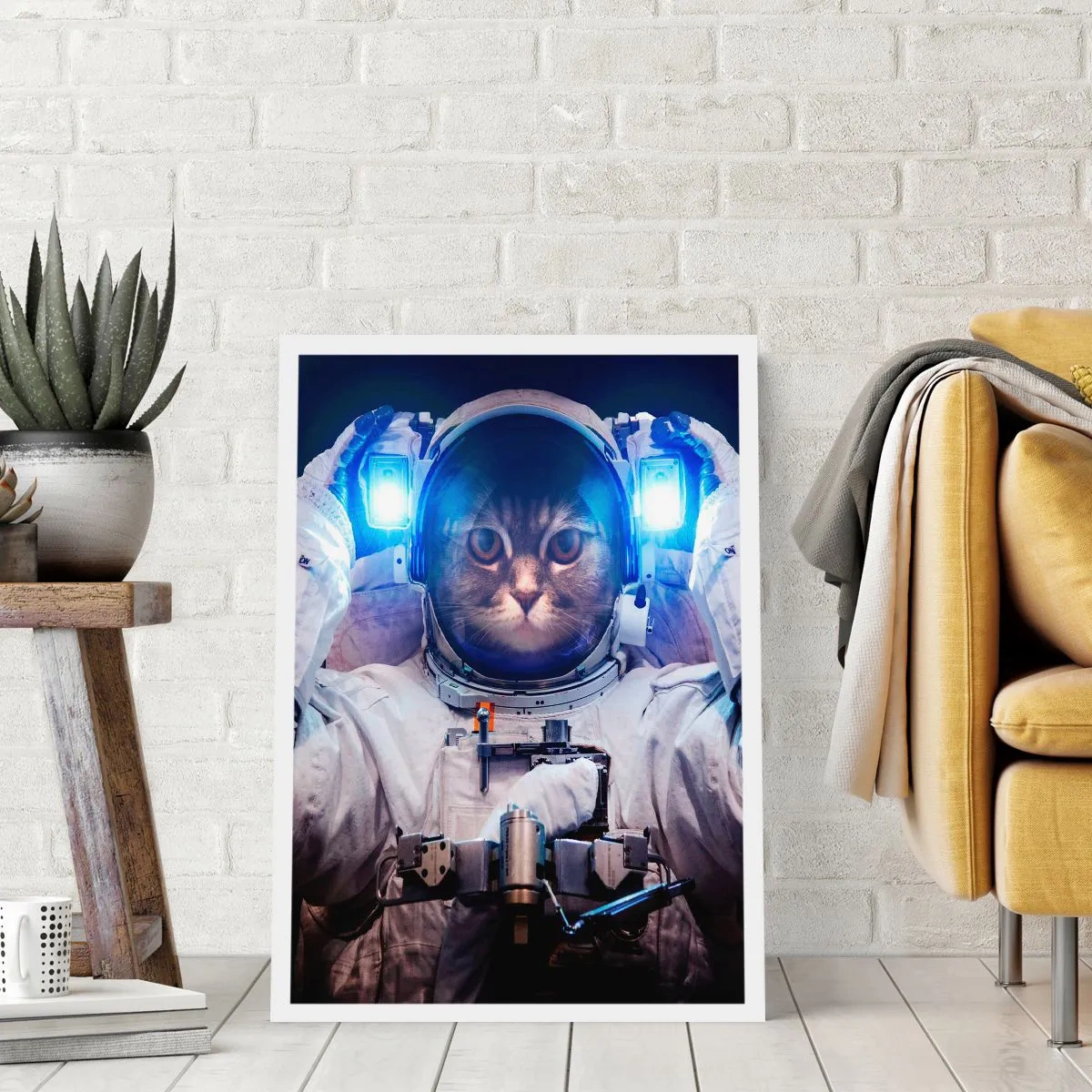 Poster - Astronautenkatze im vollen Raumanzug - 50x70cm - Houston, du hast ein Problem - Moderne Wanddekoration für Wohnzimmer und Schlafzimmer ARTTOR