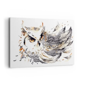 Bild auf Leinwand - Leinwandbild - Eine Eule mit mystischen Federn in einer künstlerischen Aquarellform - 100x70cm - Sie kam aus der Welt der Magie - Moderne Wanddekoration für Wohnzimmer und Schlafzimmer ARTTOR