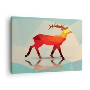 Bild auf Leinwand - Leinwandbild - Geometrische Silhouette eines Hirsches in Rot- und Orangetönen - 70x50cm - Geometrischer Hirsch - Moderne Wanddekoration für Wohnzimmer und Schlafzimmer ARTTOR