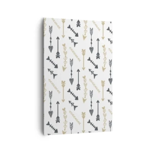 Bild auf Leinwand - Leinwandbild - Ein minimalistisches Muster mit Pfeilen in Beige- und Grautönen. - 80x120cm - Der Traum des Bogenschützen - Moderne Wanddekoration für Wohnzimmer und Schlafzimmer ARTTOR