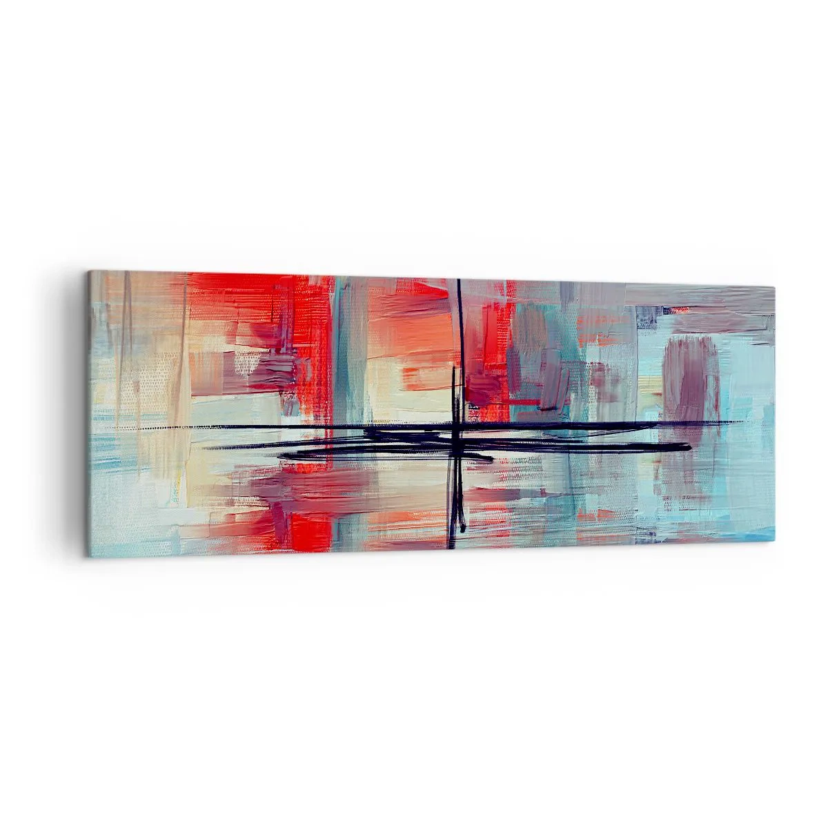 Bild auf Leinwand - Leinwandbild - Eine abstrakte Komposition mit intensiven Farben, Linien und geometrischen Formen. - 140x50cm - Landschaft in einer unbekannten Dimension - Moderne Wanddekoration für Wohnzimmer und Schlafzimmer ARTTOR