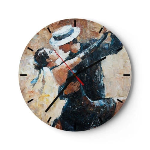 Wanduhr - Glasuhr - Ein Paar tanzt in eleganten Outfits, mit Hut und einer dynamischen Pose - 30x30cm - A la Rudolf Valentino - Moderne Wanddekoration für Wohnzimmer, Küche und Schlafzimmer ARTTOR