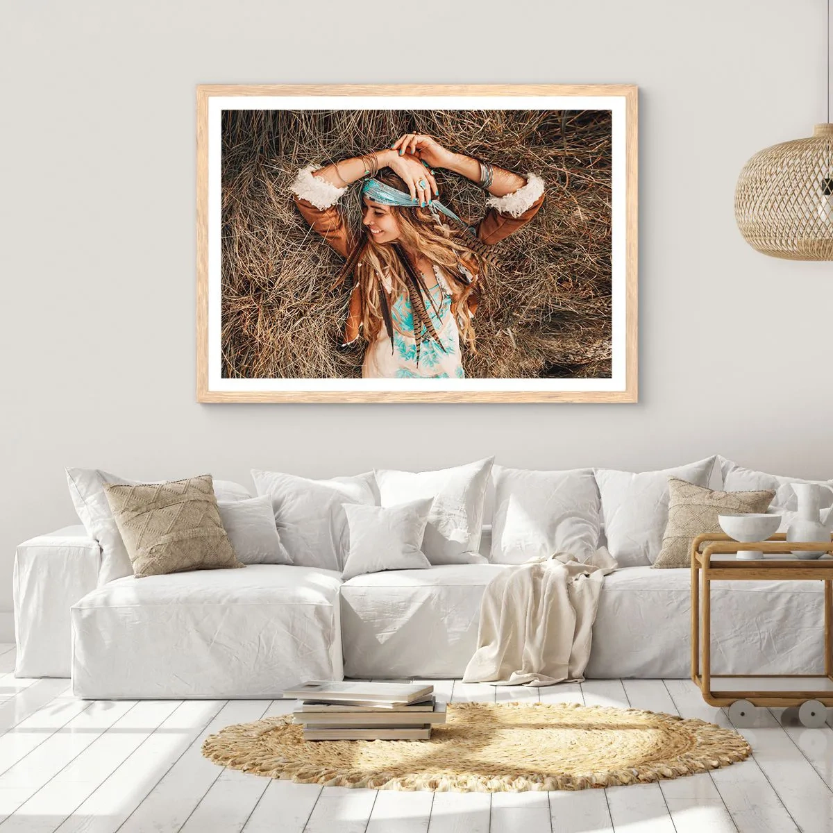 Poster in einem Rahmen aus heller Eiche - Auf dem Weg in den Sommer der Liebe - 50x40 cm