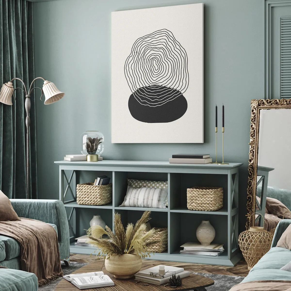 Bild auf Leinwand - Leinwandbild - Abstraktes Muster mit Linien und Formen in Schwarz und Weiß - 50x70cm - Dauer und Schwingung - Moderne Wanddekoration für Wohnzimmer und Schlafzimmer ARTTOR