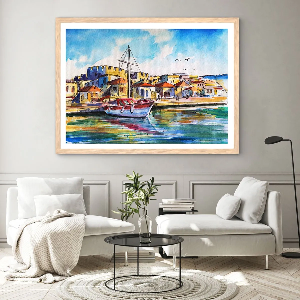 Poster in einem Rahmen aus heller Eiche - Regenbogennachmittag - 40x30 cm