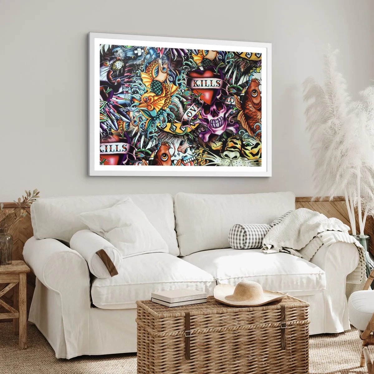 Poster in einem weißen Rahmen - Der Traum des Tätowierers - 70x50 cm