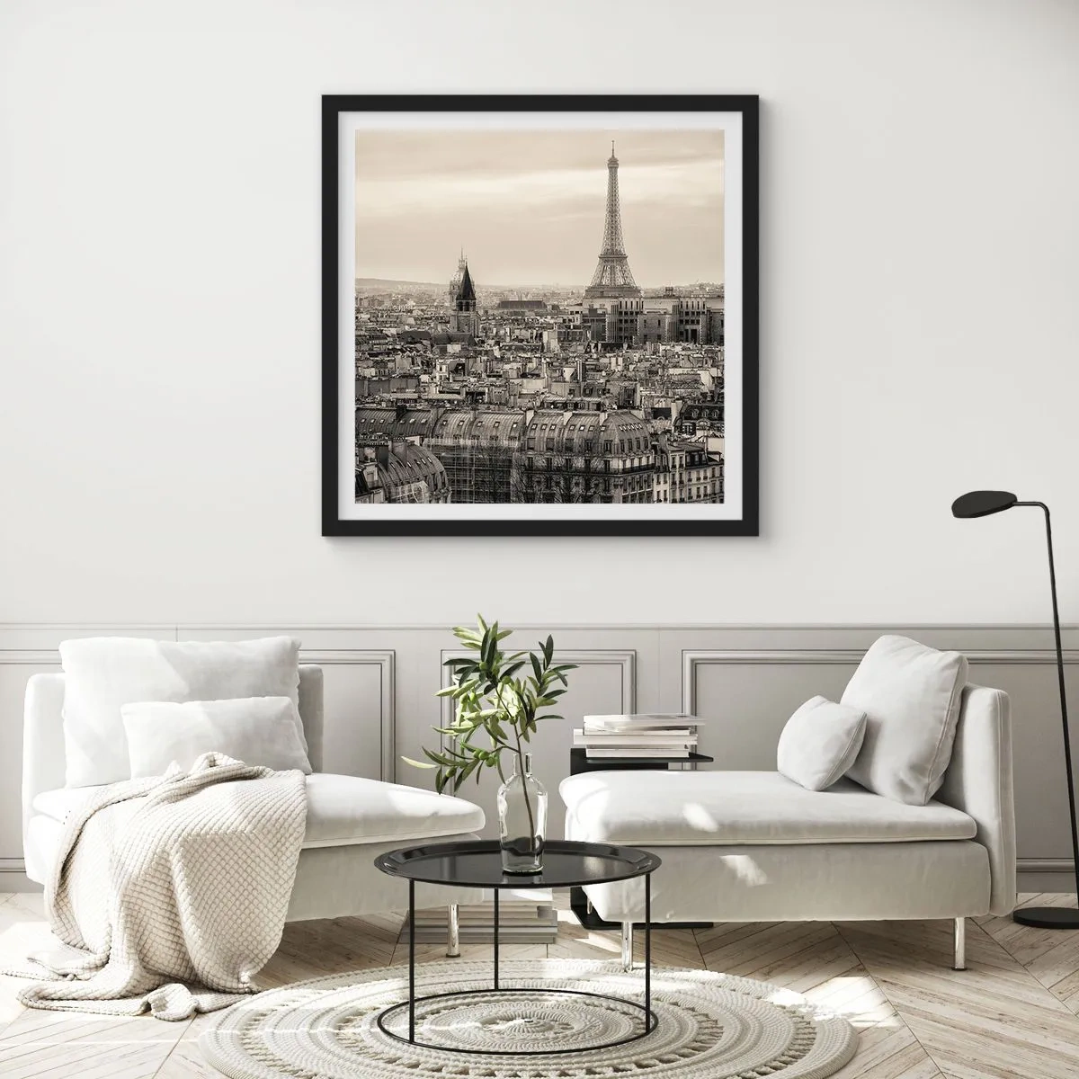 Poster in einem schwarzem Rahmen - Über den Dächern von Paris - 30x30 cm