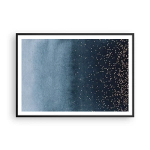 Poster in einem schwarzem Rahmen - Blaue Farbverläufe mit dezenten Goldakzenten - 100x70cm - Komposition - blaue Phasen - Moderne Wanddekoration für Wohnzimmer und Schlafzimmer ARTTOR