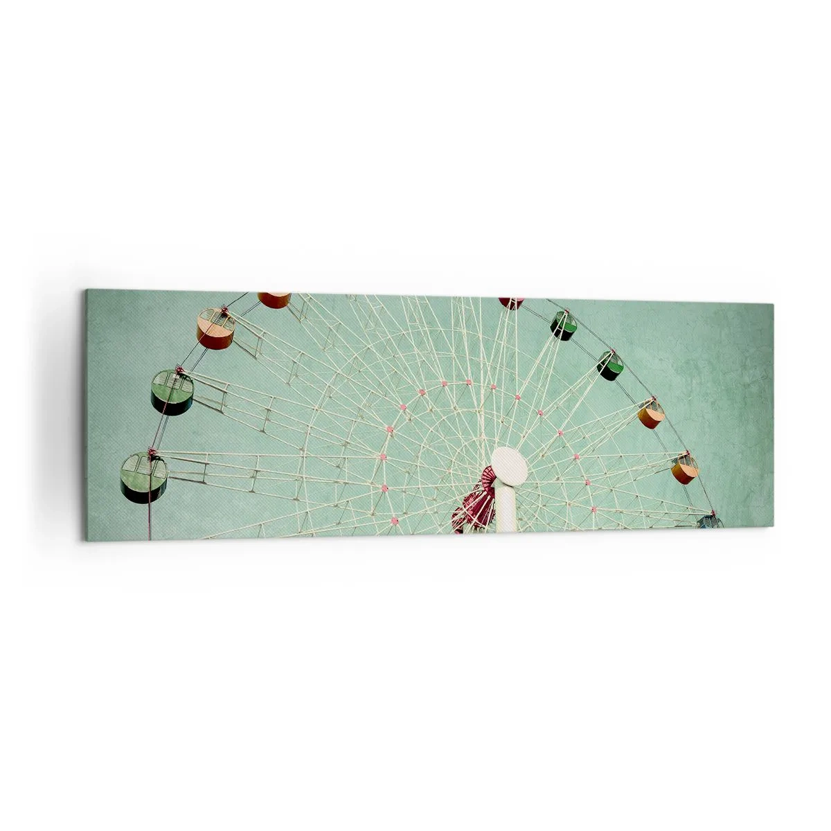 Bild auf Leinwand - Leinwandbild - Ein buntes Riesenrad vor blauem Himmel im Retro-Stil - 160x50cm - Wir laden zum Spiel ein - Moderne Wanddekoration für Wohnzimmer und Schlafzimmer ARTTOR