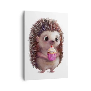Bild auf Leinwand - Leinwandbild - Ein süßer Igel mit einem Cupcake - 50x70cm - Der Feiertag ist jeden Tag - Moderne Wanddekoration für Wohnzimmer und Schlafzimmer ARTTOR