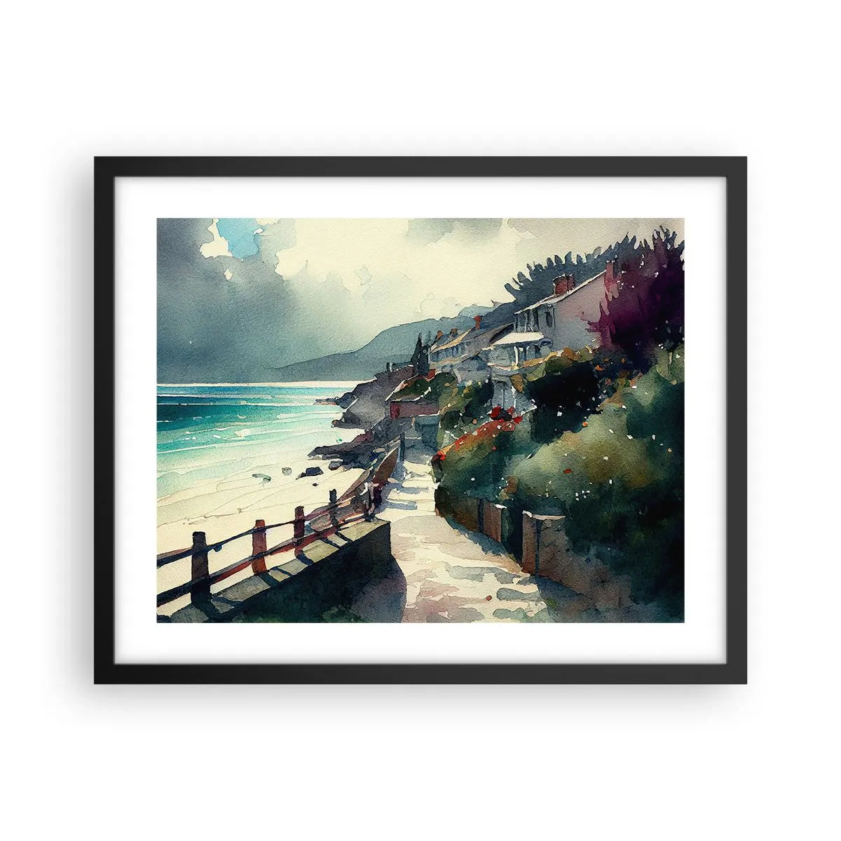Poster in einem schwarzem Rahmen - Mittelmeerstadt - 50x40 cm