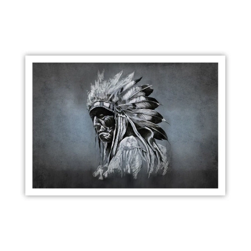 Poster - Porträt eines Indianerhäuptlings mit traditioneller Kopfbedeckung - 100x70cm - Zurück zu den Wurzeln - Moderne Wanddekoration für Wohnzimmer und Schlafzimmer ARTTOR