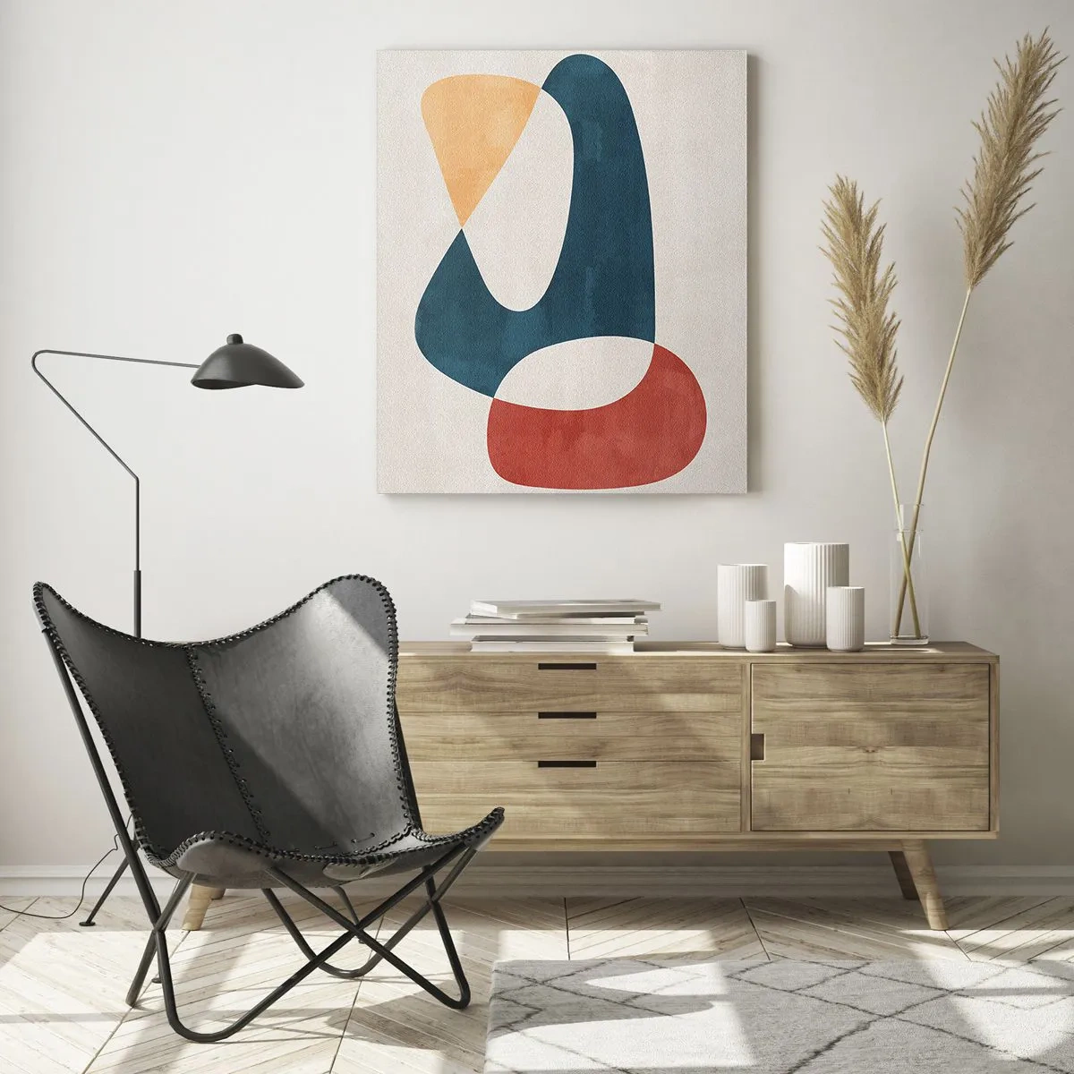 Glasbild - Bild auf glas - Minimalistische Abstraktion in Rot- und Marineblautönen - 50x70cm - Einflüsse und Metamorphosen - Moderne Wanddekoration für Wohnzimmer und Schlafzimmer ARTTOR