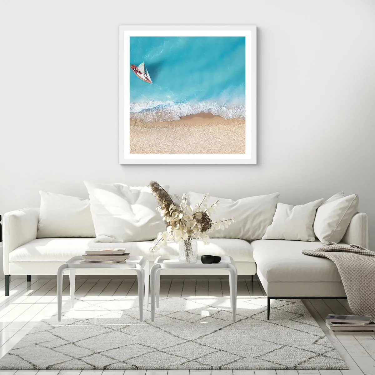 Poster in einem weißen Rahmen - An der Grenze von Blau und Gold - 50x50 cm