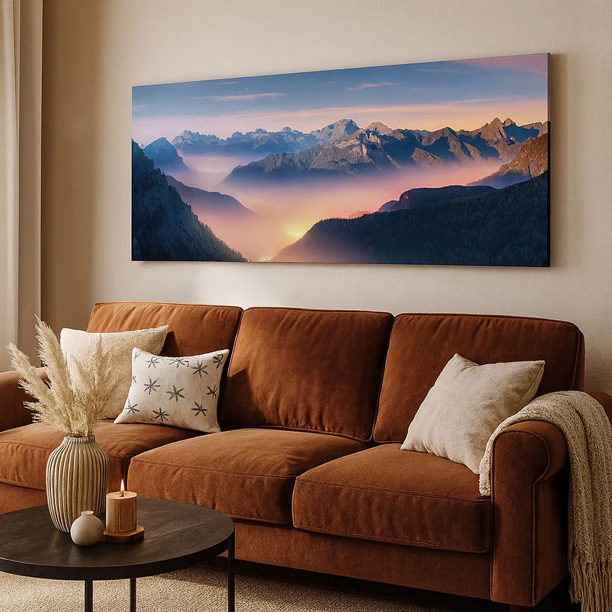 Bild auf Leinwand - Leinwandbild - Licht in den Tälern - 100x40 cm