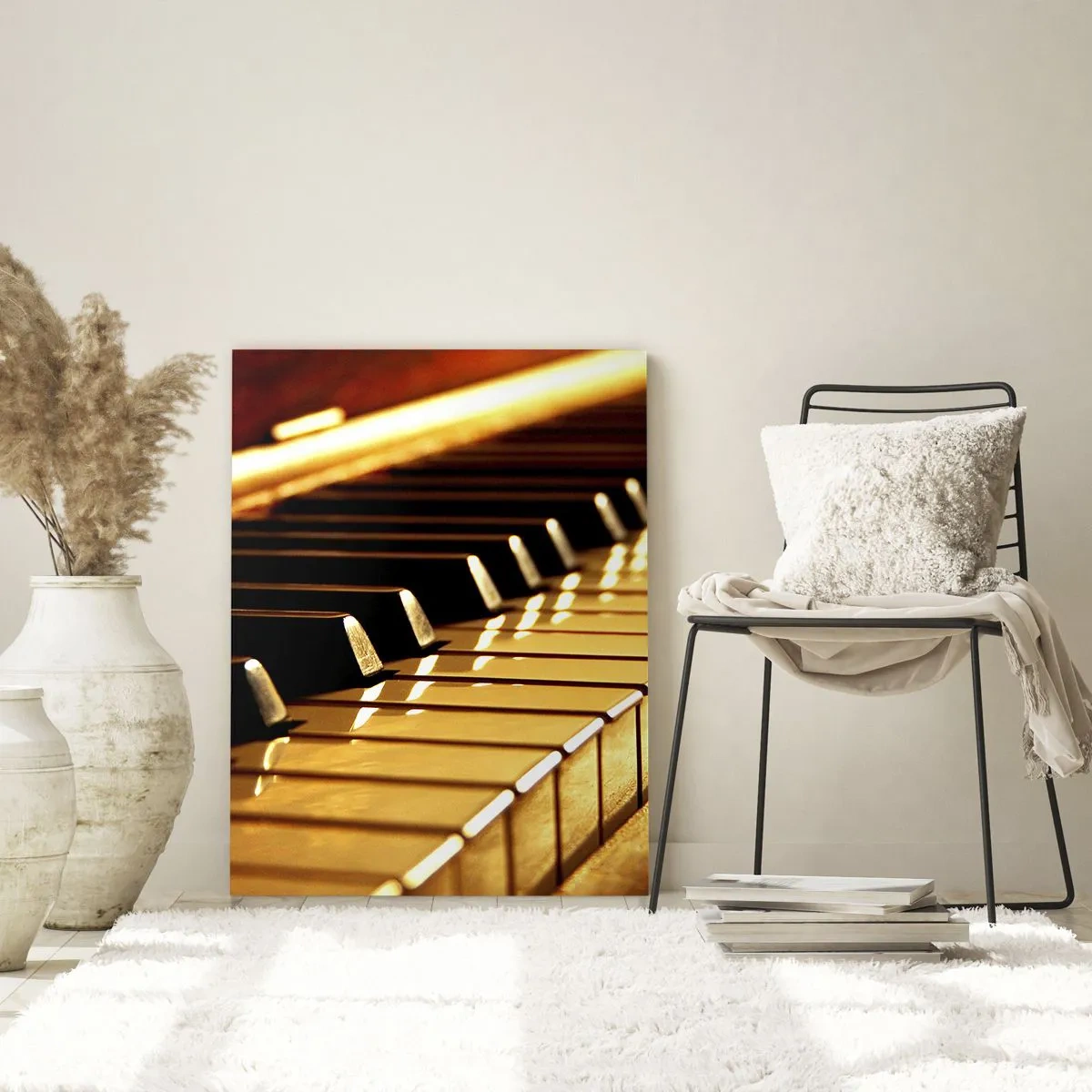 Glasbild - Bild auf glas - Klaviertastatur in goldener Beleuchtung - 70x100cm - Endlose Möglichkeiten - Moderne Wanddekoration für Wohnzimmer und Schlafzimmer ARTTOR