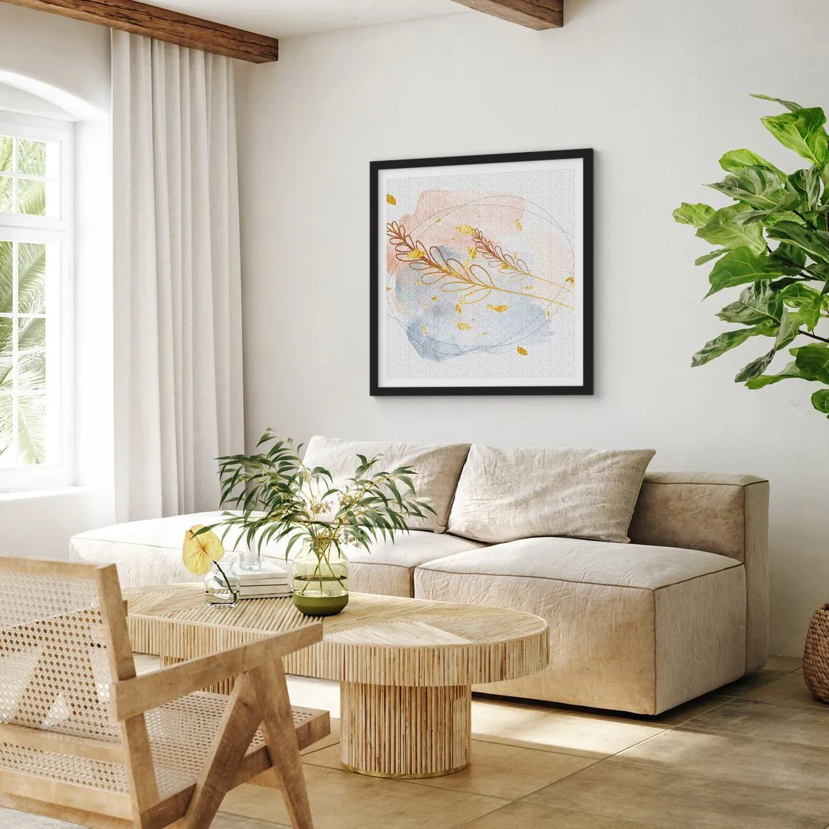 Poster in einem schwarzem Rahmen - Goldenr Hauch - 50x50 cm