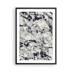 Poster in einem schwarzem Rahmen - Abstrakte schwarz-weiße strukturierte Komposition - 50x70cm - Durchdringung der Gegensätze - Moderne Wanddekoration für Wohnzimmer und Schlafzimmer ARTTOR