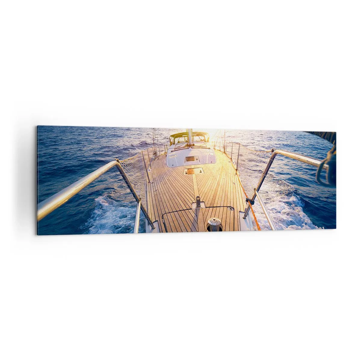 Bild auf Leinwand - Leinwandbild - Yacht auf See bei Sonnenuntergang - 160x50cm - Laufen unter den Wellen - Moderne Wanddekoration für Wohnzimmer und Schlafzimmer ARTTOR