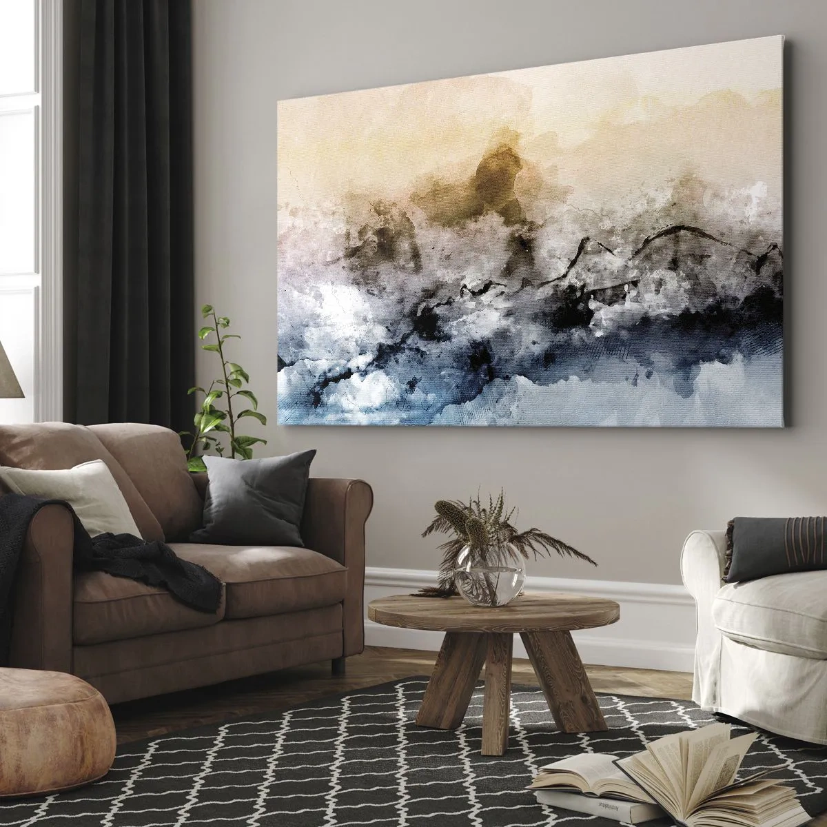 Bild auf Leinwand - Leinwandbild - Abstrakte Landschaft mit Nebel und dezenten Farben - 70x50cm - In einer Nebelwolke ertrunken - Moderne Wanddekoration für Wohnzimmer und Schlafzimmer ARTTOR