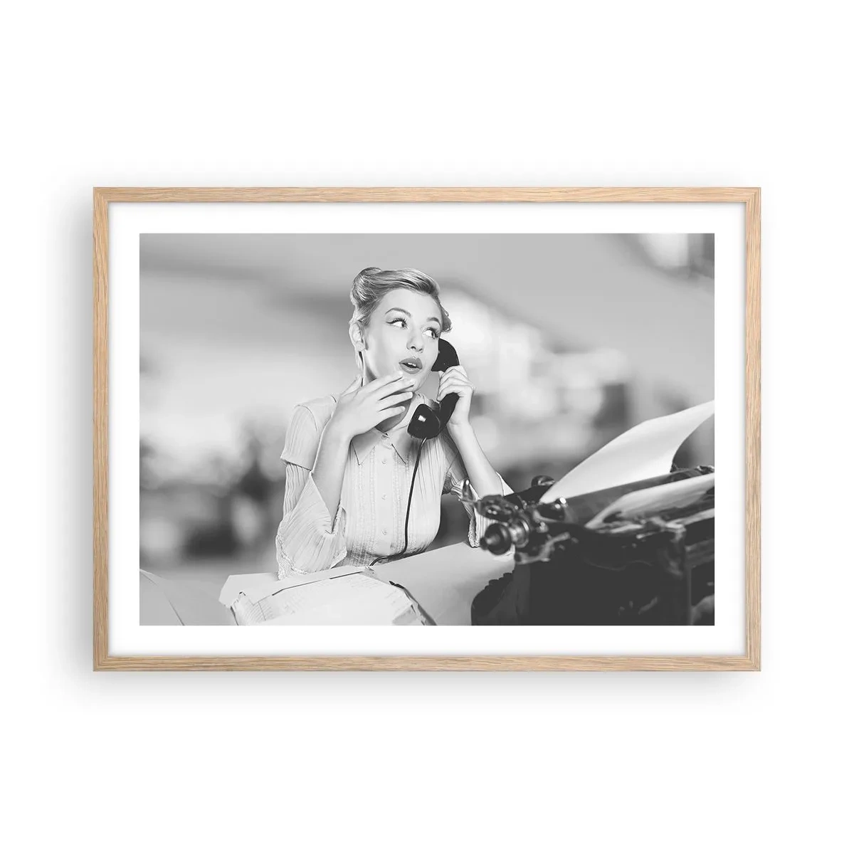 Poster in einem Rahmen aus heller Eiche - Hallo, wir sind in den 1950er Jahren. - 70x50 cm