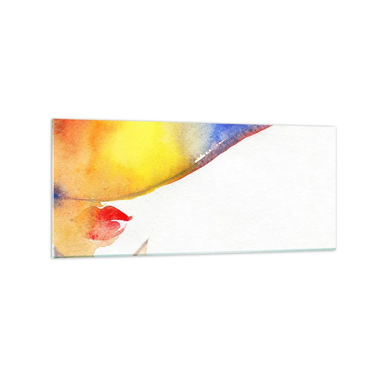 Glasbild - Bild auf glas - Ein minimalistisches Aquarellgemälde des Profils einer Frau mit einem bunten Hut. - 120x50cm - Bildnis einer Dame - Moderne Wanddekoration für Wohnzimmer und Schlafzimmer ARTTOR