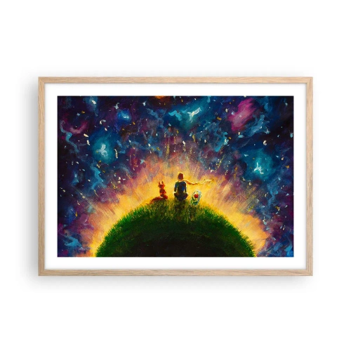 Poster in einem Rahmen aus heller Eiche - Liebe und Freundschaft - die ganze Welt - 70x50 cm