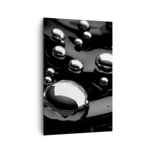 Bild auf Leinwand - Leinwandbild - Abstrakte Tropfen auf einer schwarzen Oberfläche - 80x120cm - Aus der schwarzen Wassertiefe - Moderne Wanddekoration für Wohnzimmer und Schlafzimmer ARTTOR
