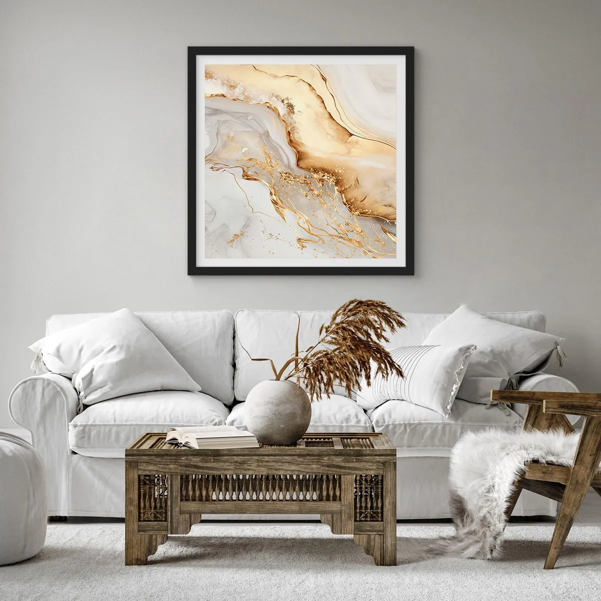 Poster in einem schwarzem Rahmen - Abstraktion: Schönheit und Güte - 40x40 cm