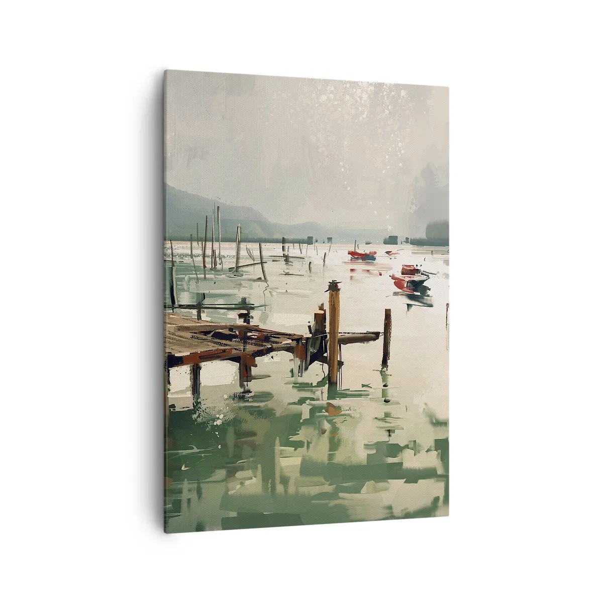 Bild auf Leinwand - Leinwandbild - Ein malerischer Hafen mit Booten auf ruhigem Wasser - 70x100cm - Durchnässt in einem geschmolzenen Mond - Moderne Wanddekoration für Wohnzimmer und Schlafzimmer ARTTOR