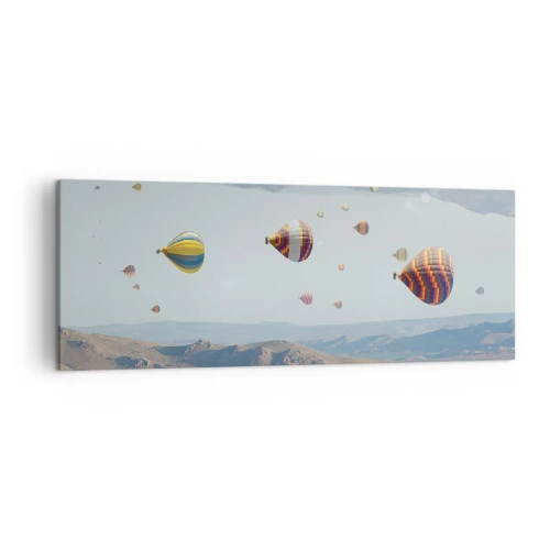 Bild auf Leinwand - Leinwandbild - Bunte Ballons über einer felsigen Landschaft - 140x50cm - Hier ist alles möglich - Moderne Wanddekoration für Wohnzimmer und Schlafzimmer ARTTOR
